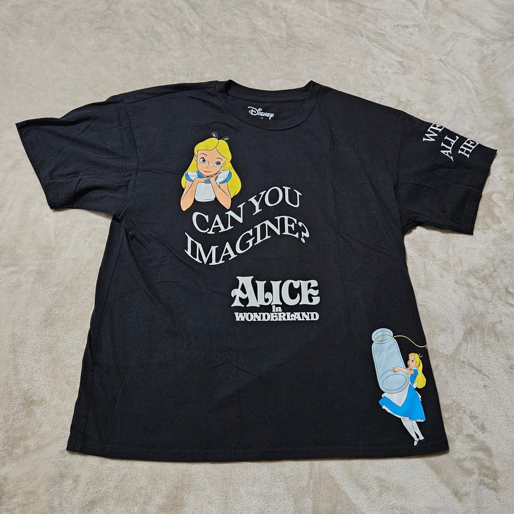 Disney Alice in Wonderland Black Graphic T-Shirt XL Can You Imagine